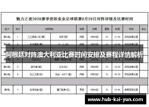 阿根廷对阵澳大利亚比赛时间安排及赛程详情解析